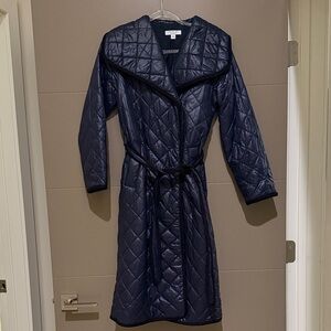 Ann Taylor Dark Blue Quilted Snap and Tie Jacket